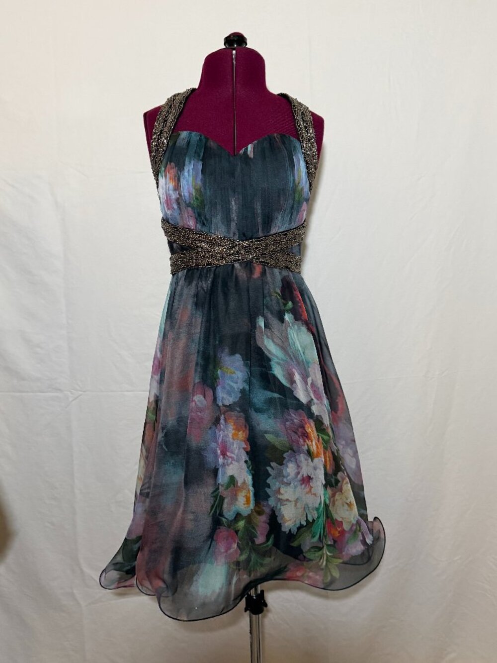 NWT Little Mistress Floral Halter Dress - US 6/UK 10, black